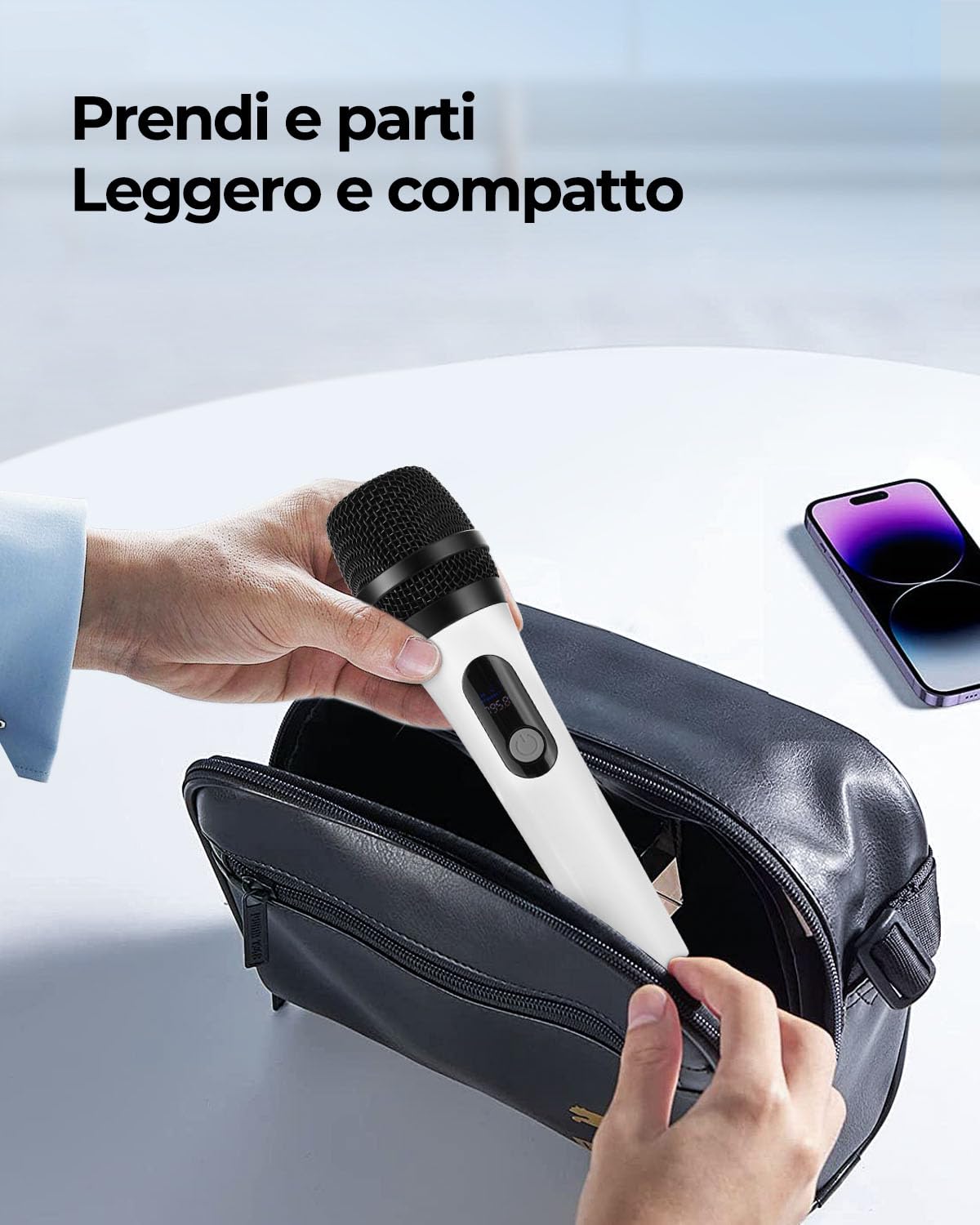 ALPOWL Microfono Wireless, doppio microfono dinamico Bluetooth digitale con ricevitore ricaricabile, portata 60M, microfono per canto, karaoke, riunioni, chiesa, matrimonio