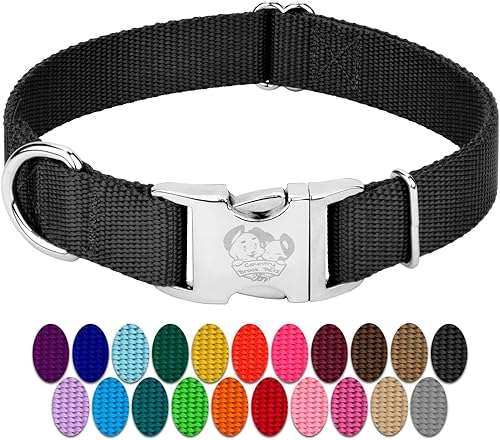Country Brook Petz  Collar de nailon premium para perro con hebilla de metal  Vibrante selección de 25 colores, Negro