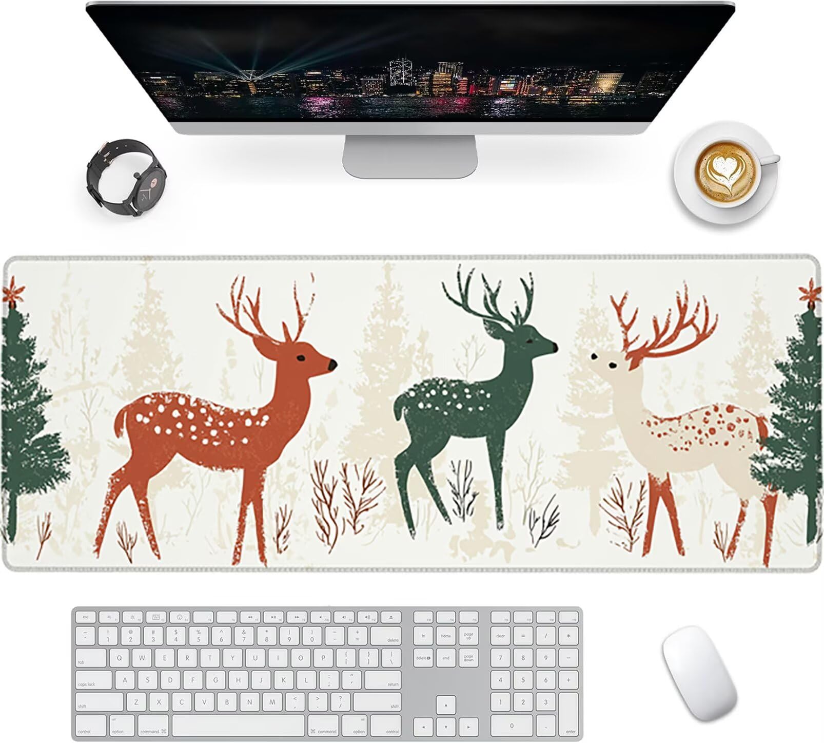 Lpfieonn Weihnachten Großes Schreibtischunterlage, XXL Schreibtischunterlagen, Weiß XXL Wasserdicht Gaming Mousepad mit Vernähter Rand und Rutschfeste Gummibasis, für Hause/Büro 120x60cm PF-3023