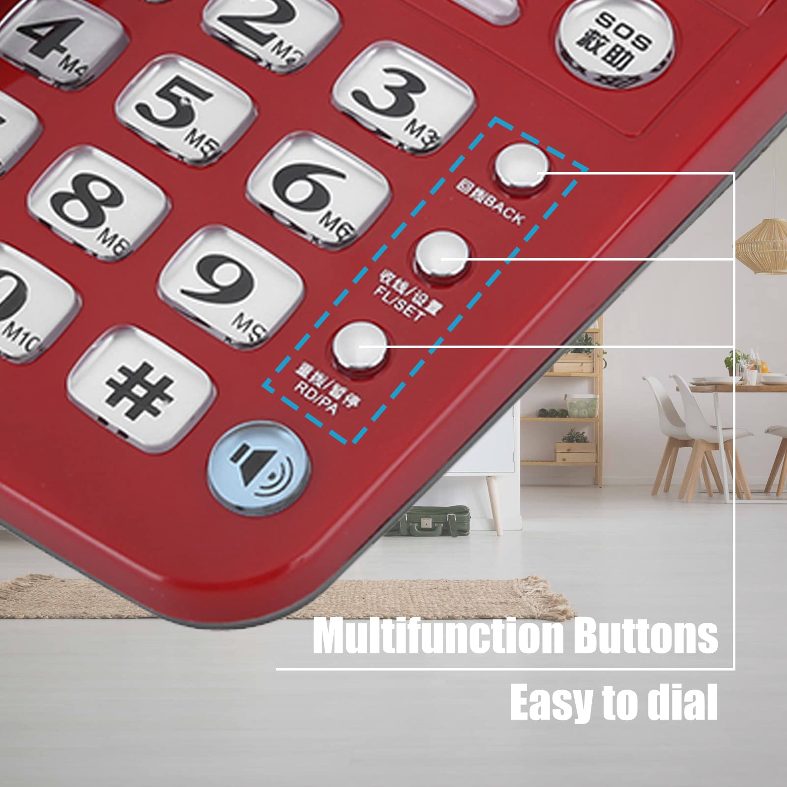 W520 Telefono Fisso con Filo Pulsante Grande Telefono Vivavoce per Ufficio Domestico con identificazione del chiamante per Affari di Famiglia(Rosso)