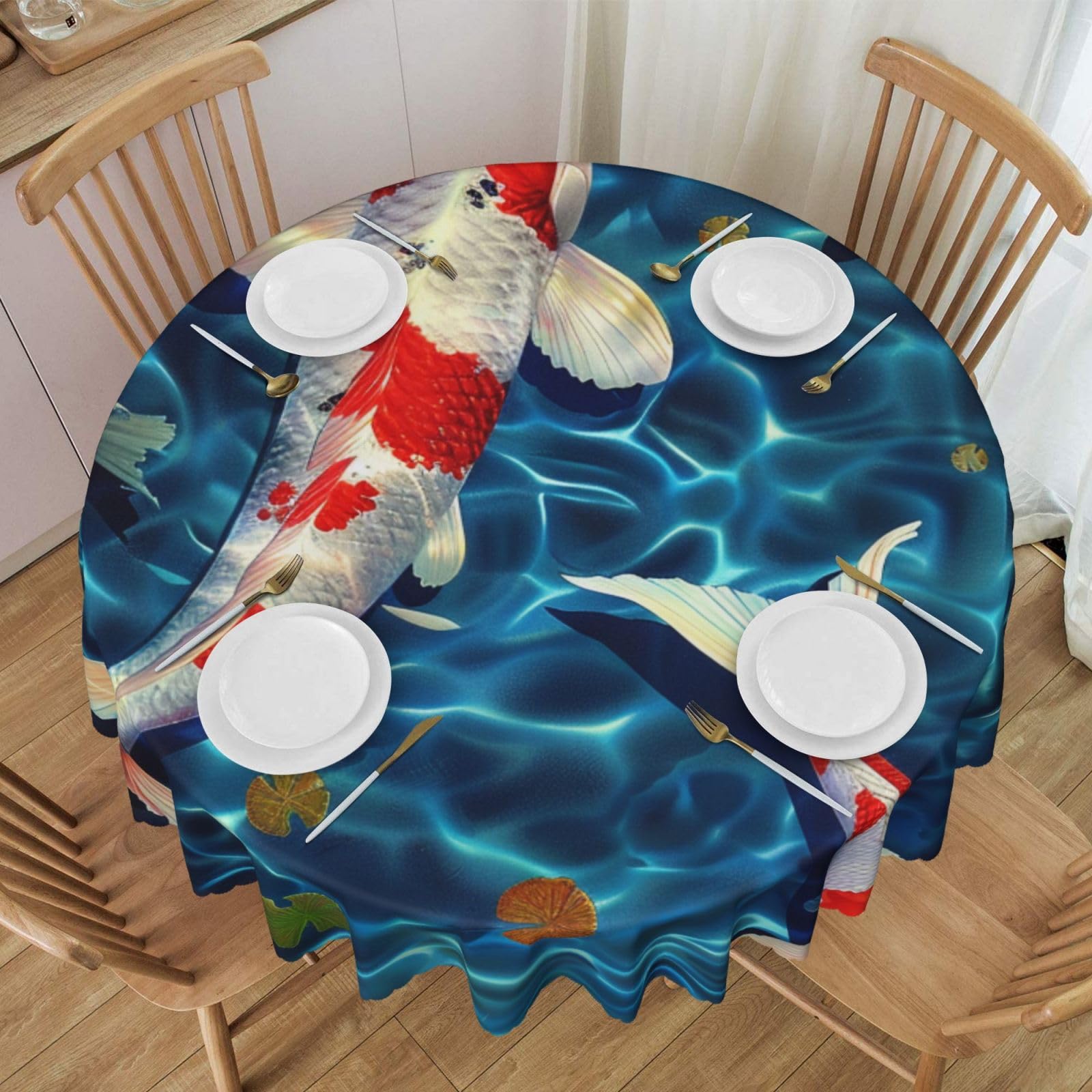 Nappe ronde poisson japonais lavable pour protéger et décorer votre table sans effort au quotidien