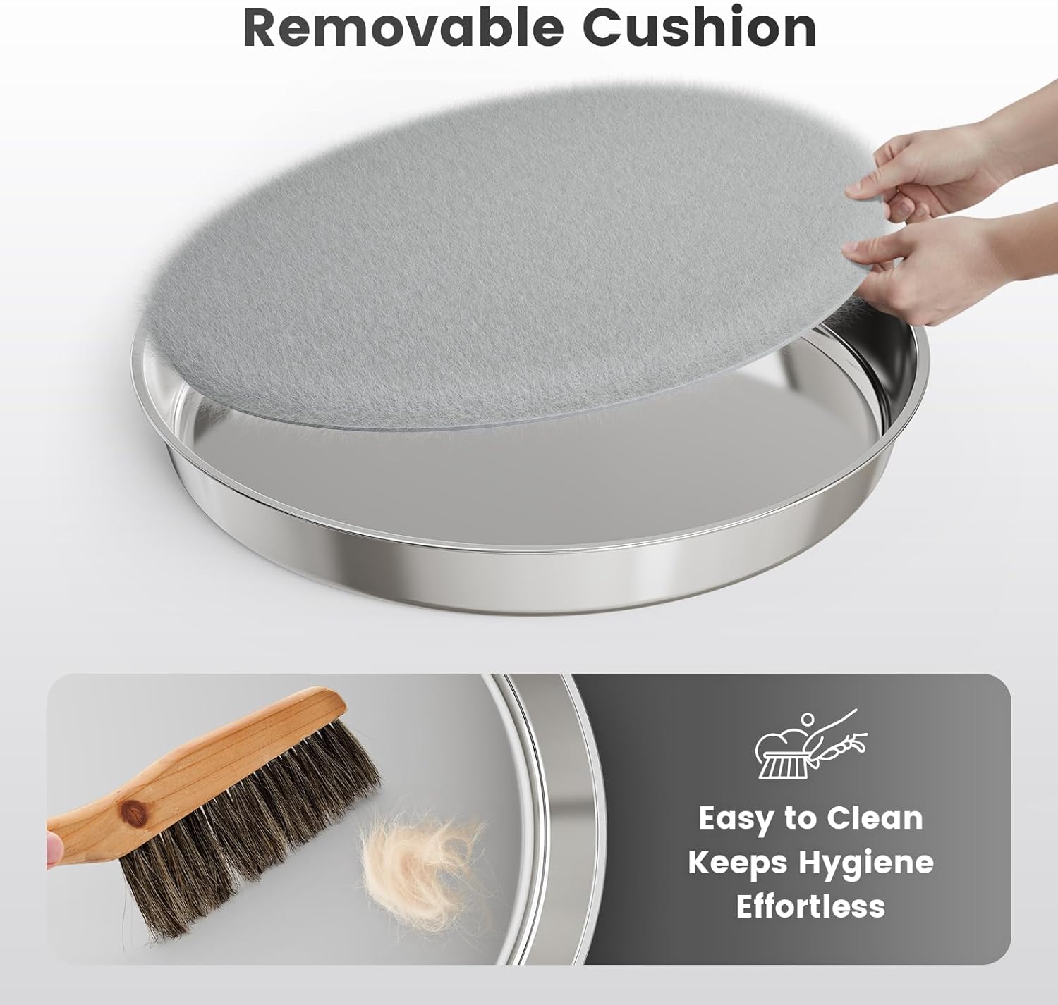 kotlie Stainless Steel Cat Bed for Indoor Cats, Modern Durable Pet Bed with Non-Slip Base and Replaceable Pad, Easy to Clean Cat House for Small & Medium Cats