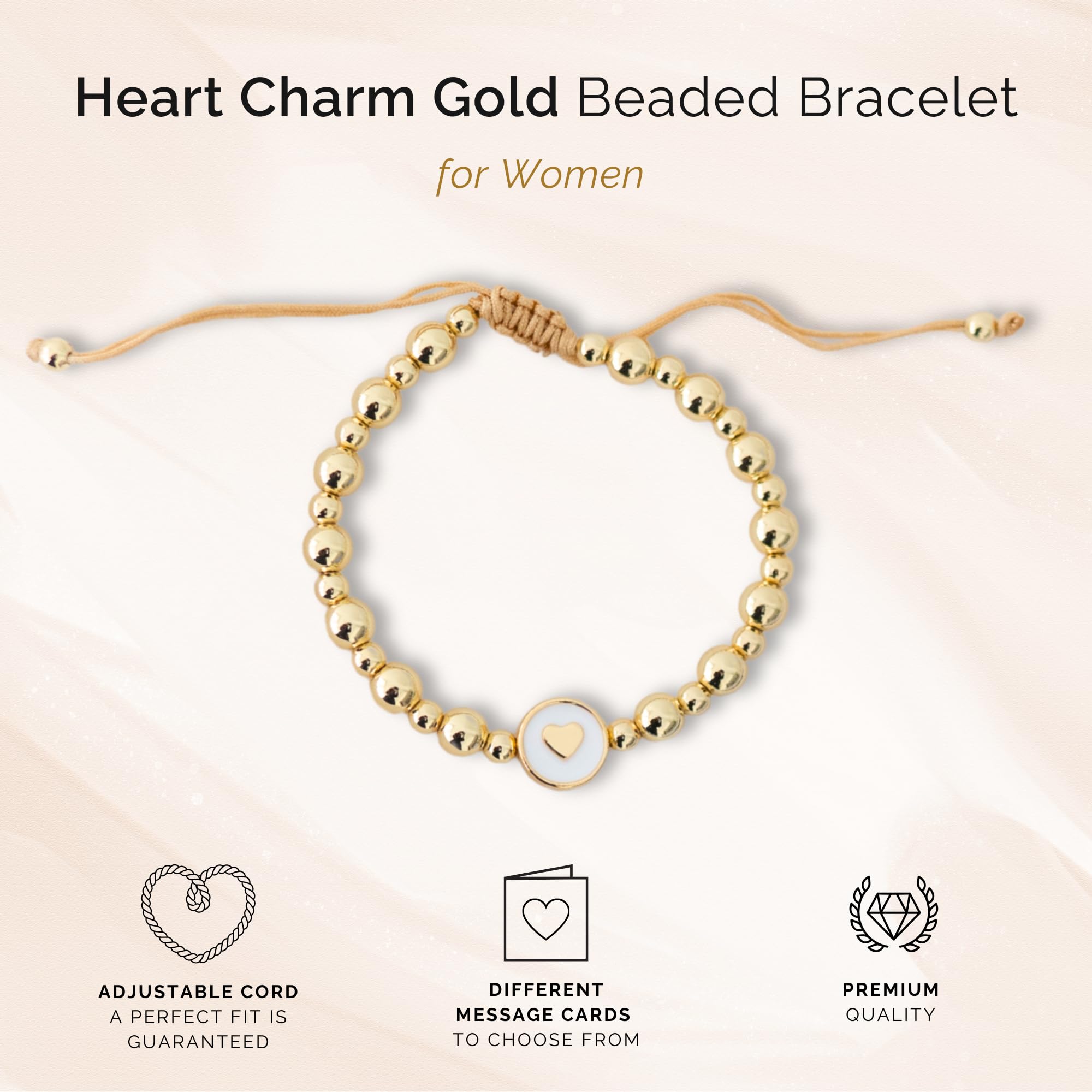 Inspirational Bracelets for Women – 18K Gold Plated – Motivational Gift Heart Pendant with Card