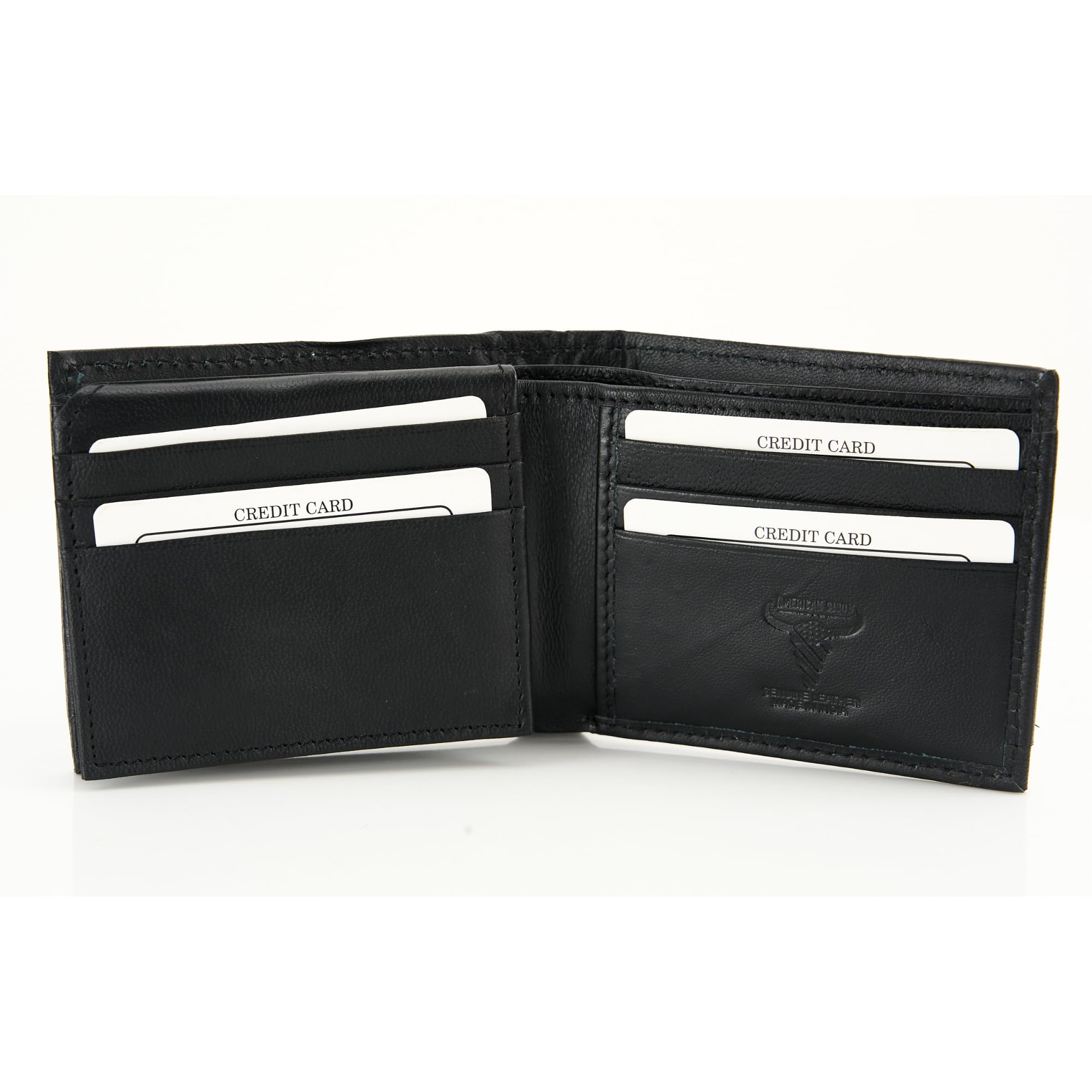 American Bison Portafoglio bifold da uomo in vera pelle bovina nera Hair-on-Hide - Portafoglio Western in vera pelle con disegni Concho, nero, 3,5 x 4,5 x 12,7 cm, Concho Longhorn