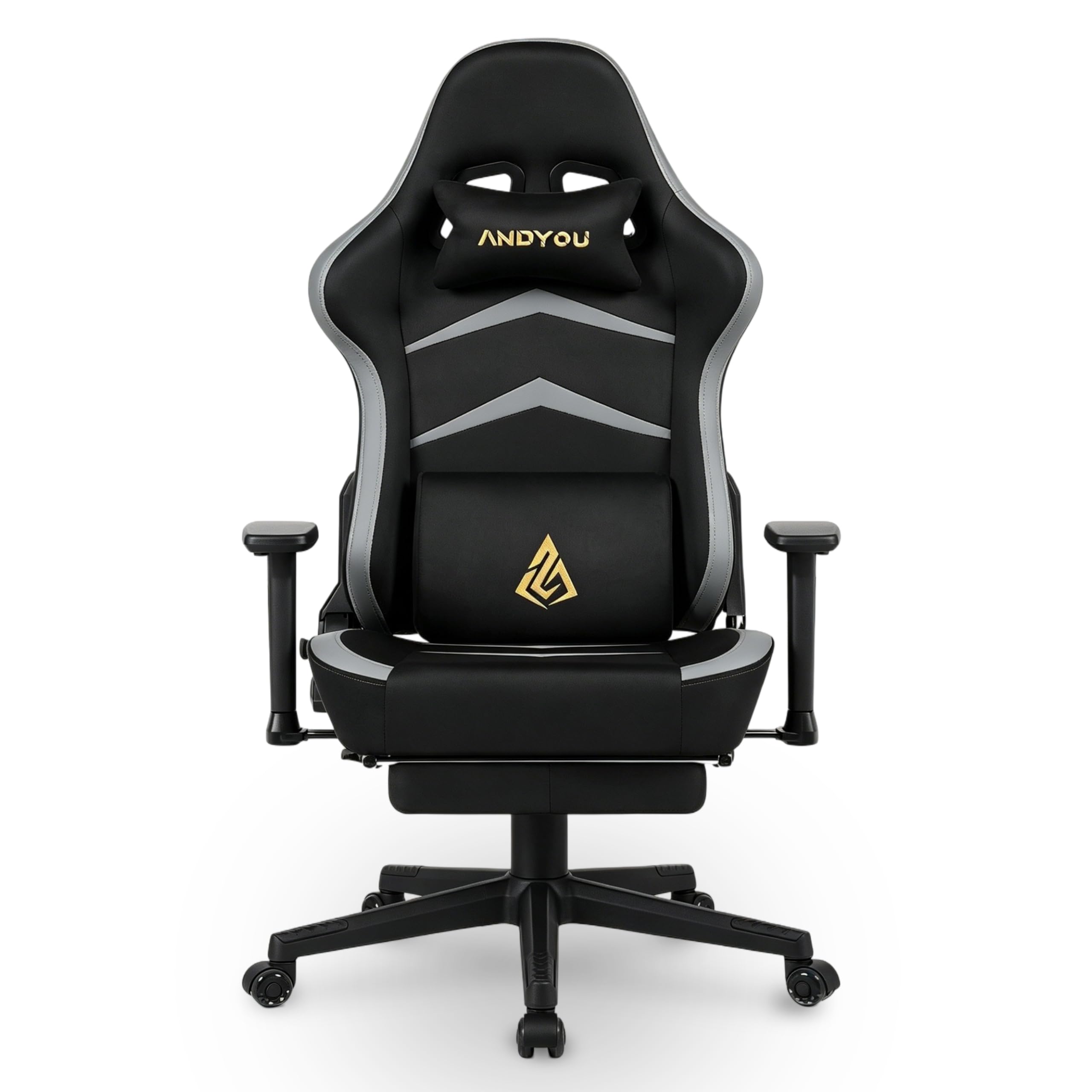 Andyou Chaise Gaming Chaise Bureau Chaise Ergonomique avec Repose Pied, Gaming Chair en Tissu Suédé, Dossier 90°-155°, Accoudoirs 3D Réglables, Fonction Bascule, Noir