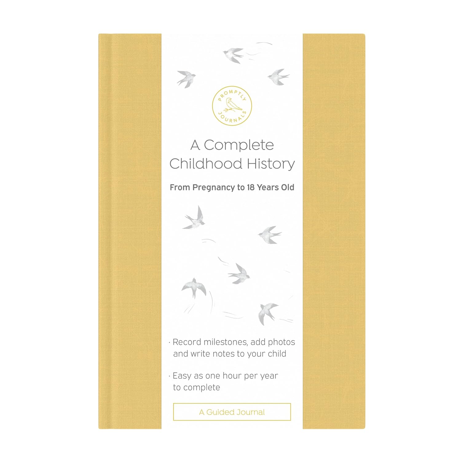 Promptly Journals, A Complete Childhood History: From Pregnancy to 18 Years Old (Ochre Yellow, Linen) | Baby Book and Pregnancy Journal | Baby Memory Book