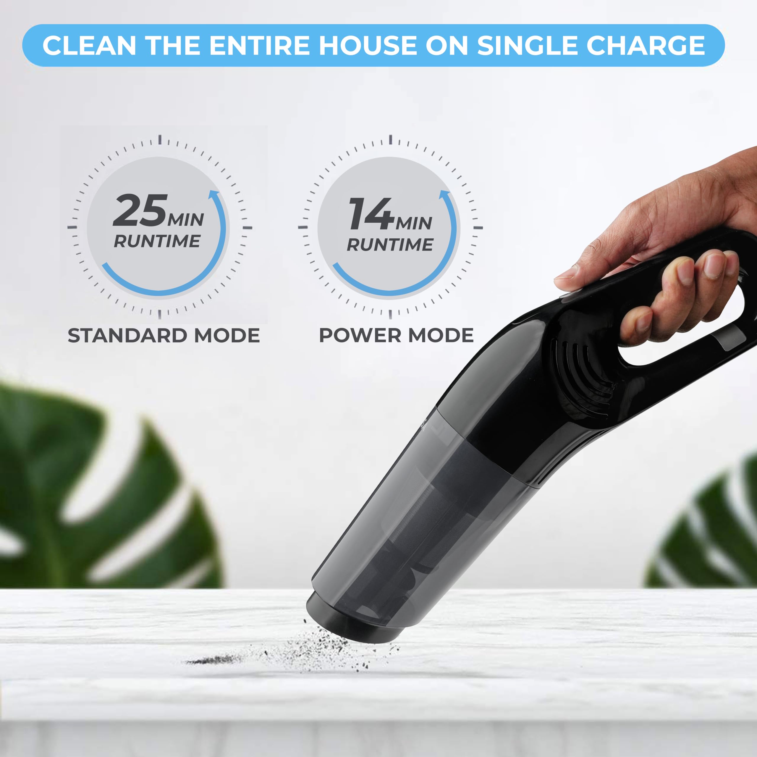 Tusa Cordless Vacuum Cleaner, Portable High Power Brushless Motor Vacuum Cleaner. Powerful Suction - for Car, Pet Hair and Home Cleaning (V2) Black