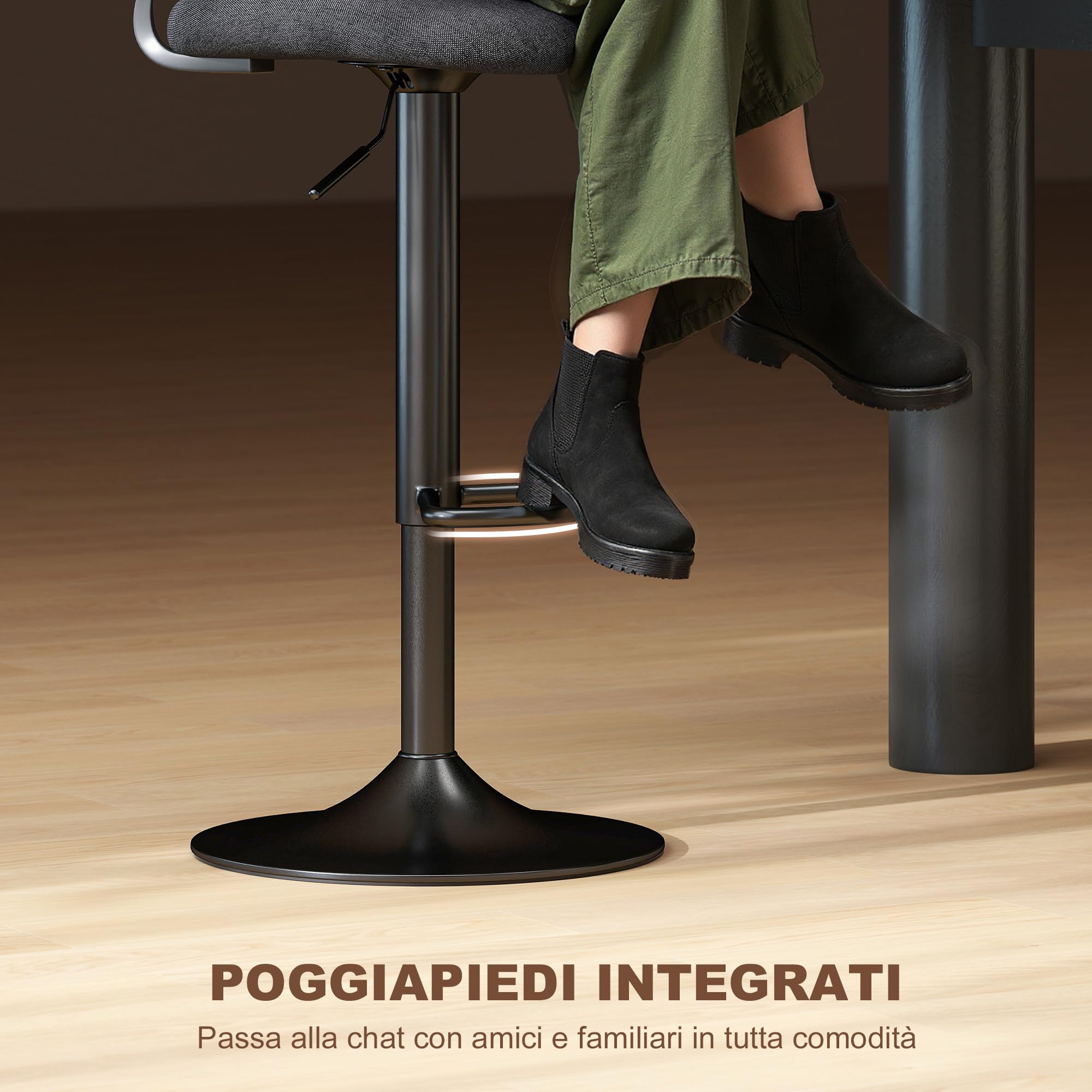 HOMCOM Lot de 2 tabourets de Bar réglables en Hauteur, tabourets de Cuisine Hauts en Tissu de Lin avec Dossier, Repose-Pieds et Assise Souple, Structure en métal, tabourets de Bar Hauts pivotant à
