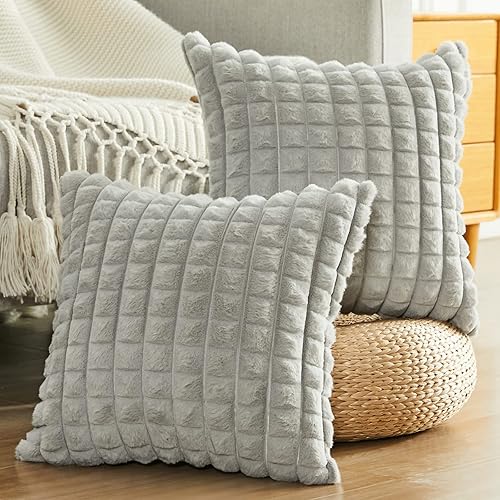 Miniatura 2 de Juego de 2 fundas de almohada de felpa de piel sintética de 22 x 22 pulgadas, fundas de almohada cuadradas decorativas suaves y acogedoras para