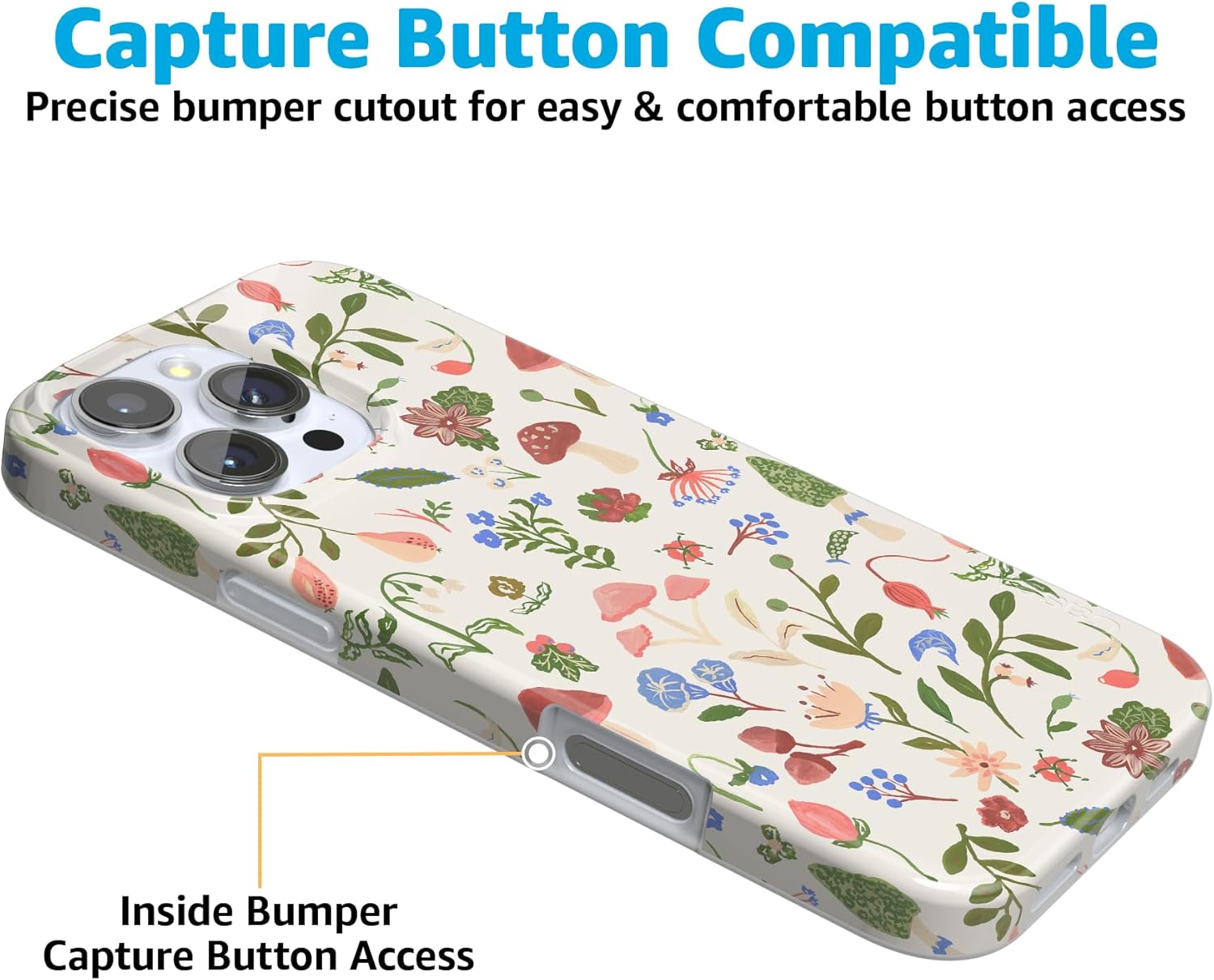 Casely iPhone 16 Pro Case | Garden Party | Mushroom Floral | Compatible with MagSafe | Classic Ultra Slim Design