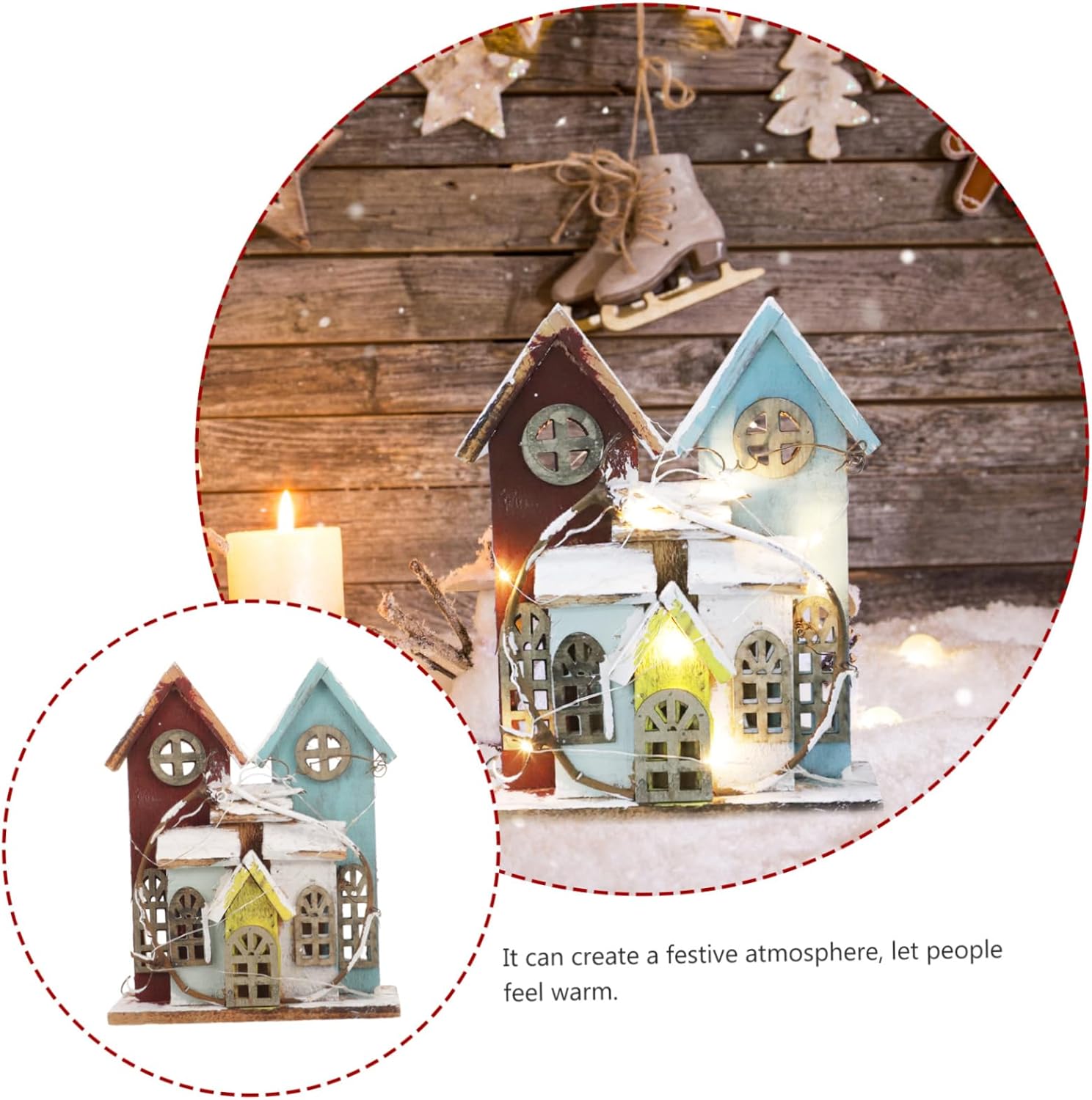 1pc House Ornament for Christmas Desktop Decor Festive Night Light Xmas Miniature Craft for Home Decoration Battery Not Included