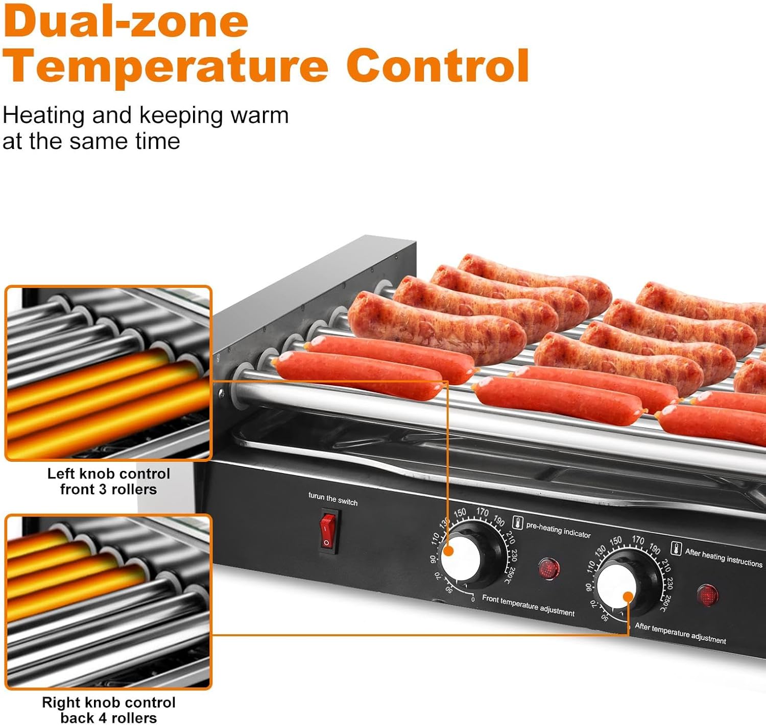 Hot Dog Roller, 17 Hot Dog Capacity 7 Rollers, Commercial Grade 1200W Hot Dog Roller Machine Stainless Steel Cook Warmer Hotdog Roller Machine with Temp Control for Kitchen Bakeries