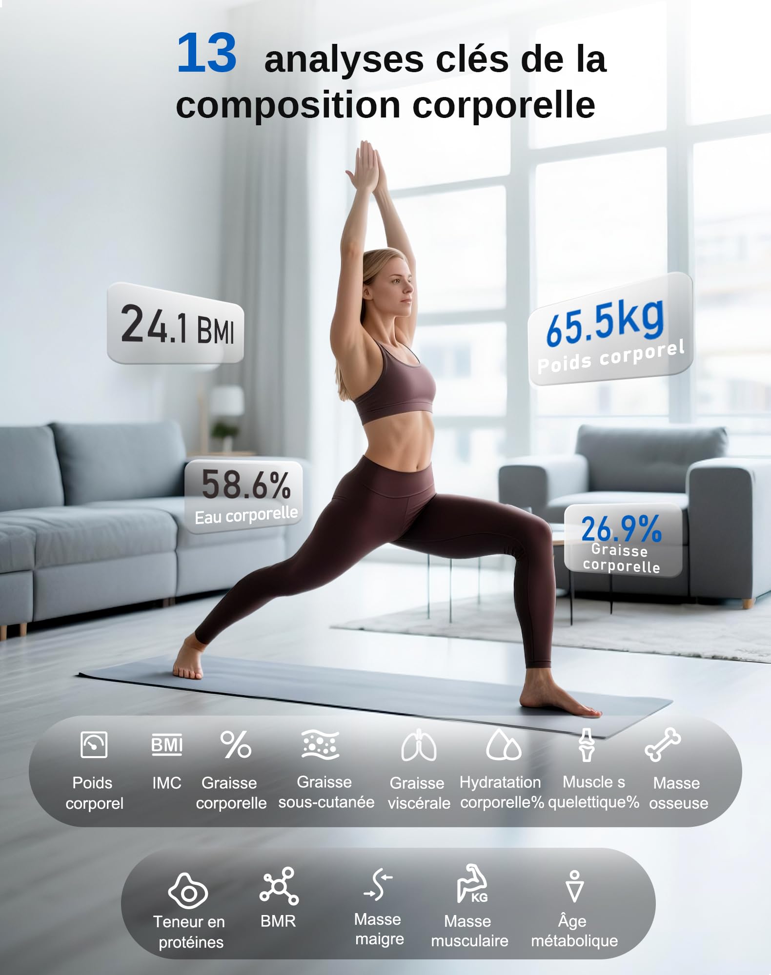 GE Bilancia pesapersone digitale con grasso corporeo BMI, bilancia intelligente per grasso corporeo, 180 kg | Ampio display, alta precisione, bilancia digitale per analisi corporea Bluetooth. ge