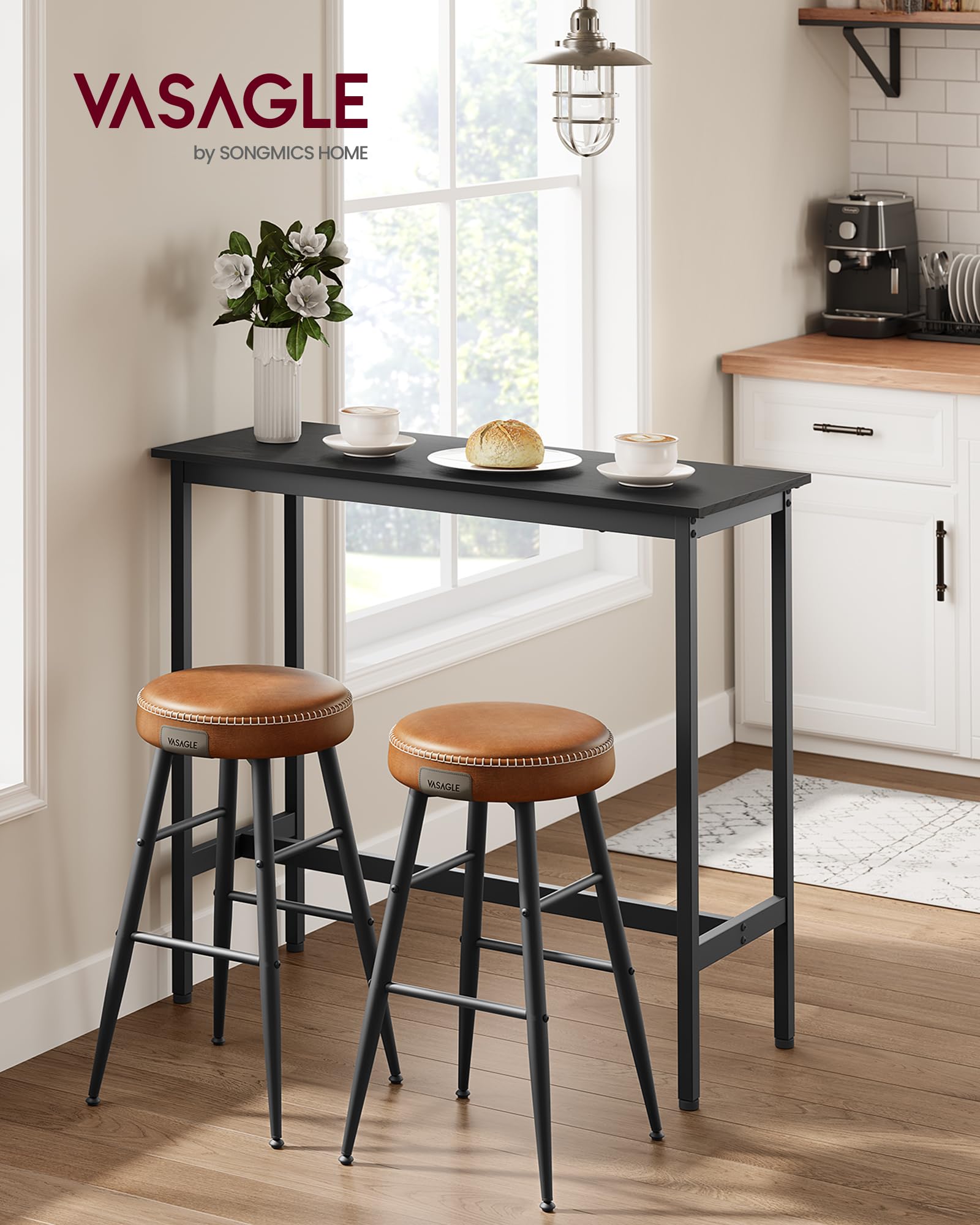 VASAGLE Bar Rettangolare Stretto, Cucina, Tavolo da Pranzo, Telaio in Metallo, 40 x 100 x 90 cm, Facile da Montare, Design Industriale, Ebano e Nero Inchiostro LBT010B56, Black, 100 x 40 x 90 cm
