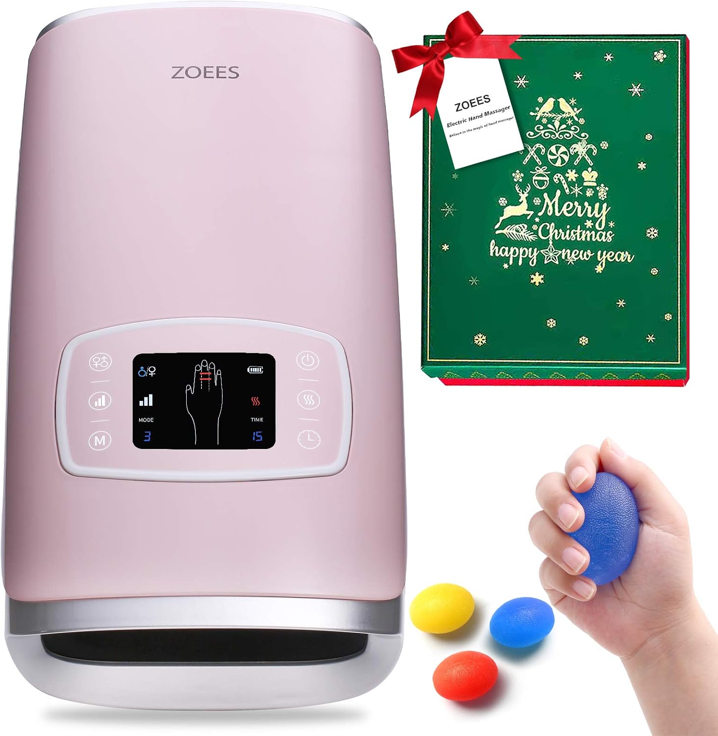 ZOEES Hand Massager Cordless Hand Massage Machine with Heat Compression Air Pressure Point Therapy Massager for Arthritis, Carpal Tunnel, Pain Relief & Hand, Wrist and Palm Massager-Pink