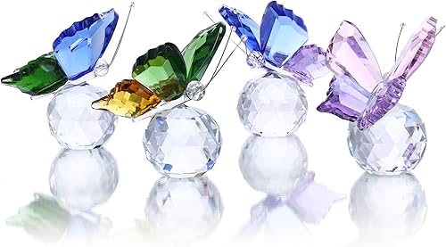 Miniatura 2 de Paquete de 4 figuras de mariposa de cristal con base de bola para decoración del hogar, boda, mariposas de cristal, figura de animales de cristal