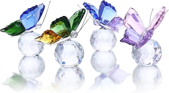 4pcs Crystal Butterfly Figurine with Ball Base Buttefly Crystal Figurines Collectibles Ornament for Home Wedding Decoration