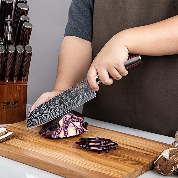 Seido 5-Piece Japanese Kitchen Knife Set, Damascus High Carbon Steel