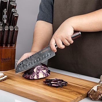 Seido 5-Piece Japanese Kitchen Knife Set, Damascus High Carbon Steel