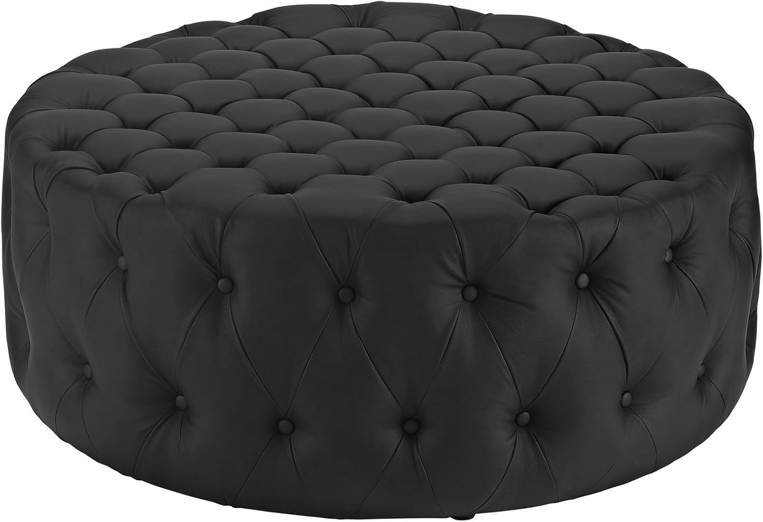 Modway Amour Faux Leather Button-Tufted Round Ottoman in Black