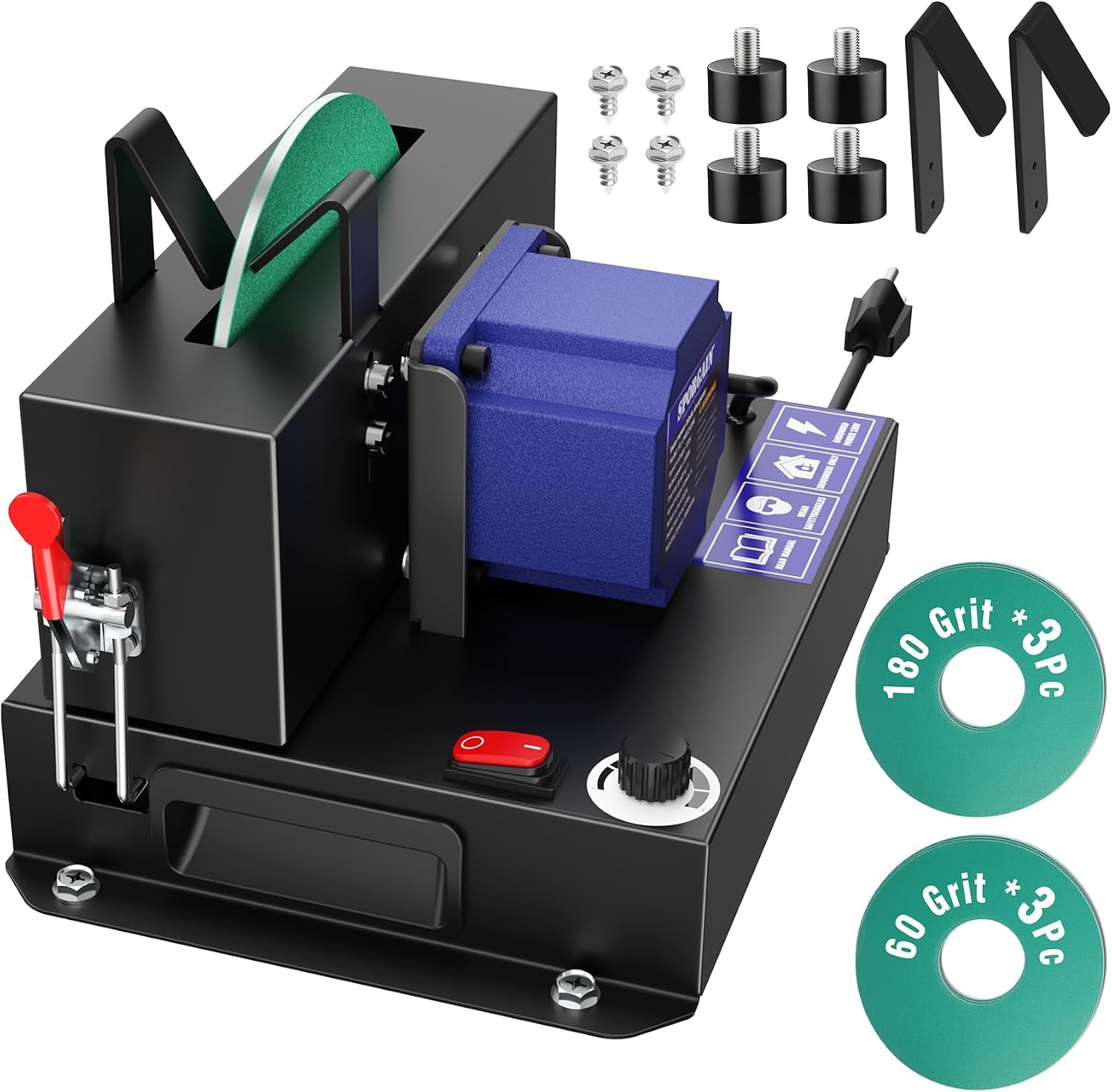SporGain Afilador de cuchillas para cortacésped, motor sin escobillas, herramienta afiladora de cuchillas para cortacésped de 3000 rpm, rueda de cerámica de 7 pulgadas con 6 discos de lijado para