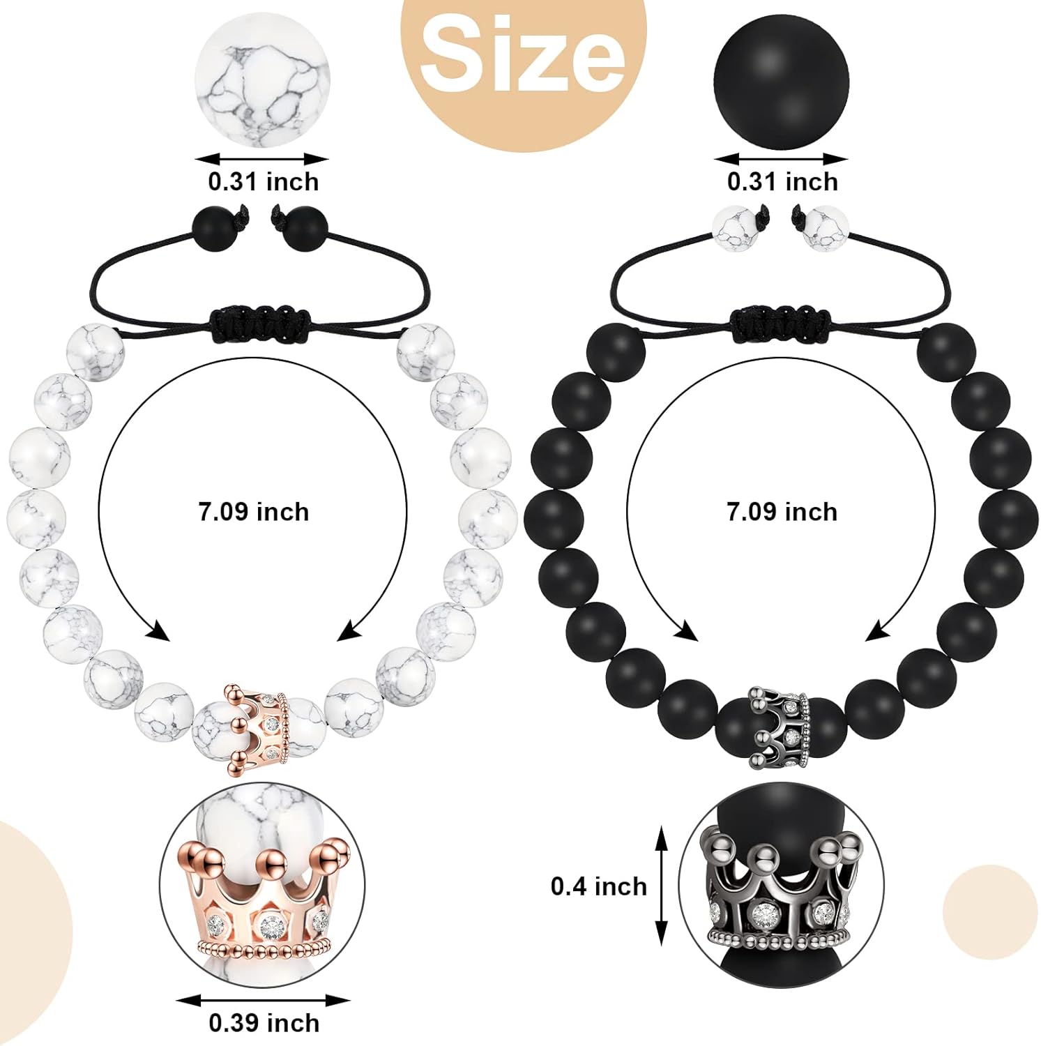 Howlite Black Matte Agate Couples Distance Energy Beads Bracelet For Valentine's Day Gift: Clothing, Shoes & Jewelry