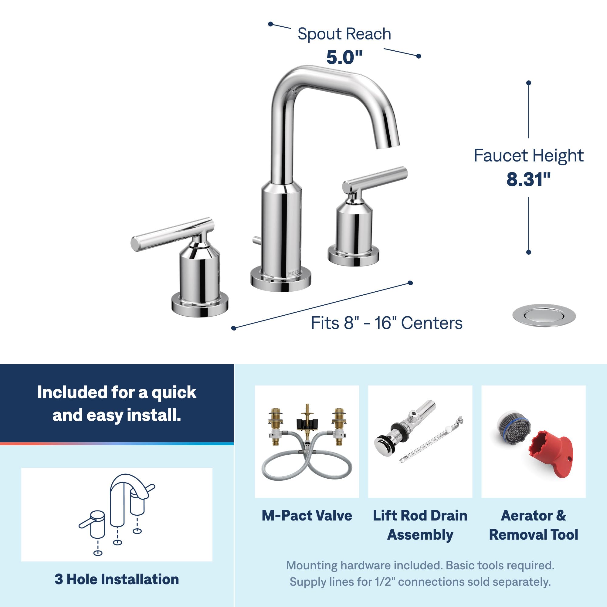 Moen Gibson Two-Handle High Arc Widespread Modern Bathroom Sink