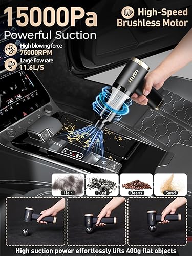 Miniatura 5 de Aspiradora portátil inalámbrica para automóvil, potente succión de 15000 PA, alta potencia, mini aspiradora portátil para automóvil, aspiradora