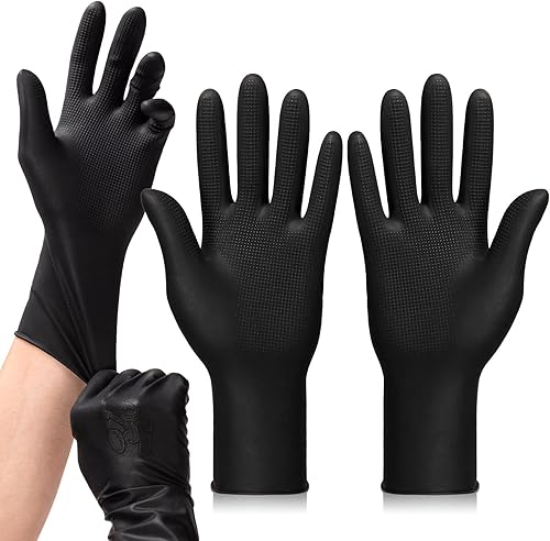Noverlife 5 pares de guantes de tinte para el cabello, guantes de látex reutilizables negros para el cabello, guantes de goma gruesos para limpiar