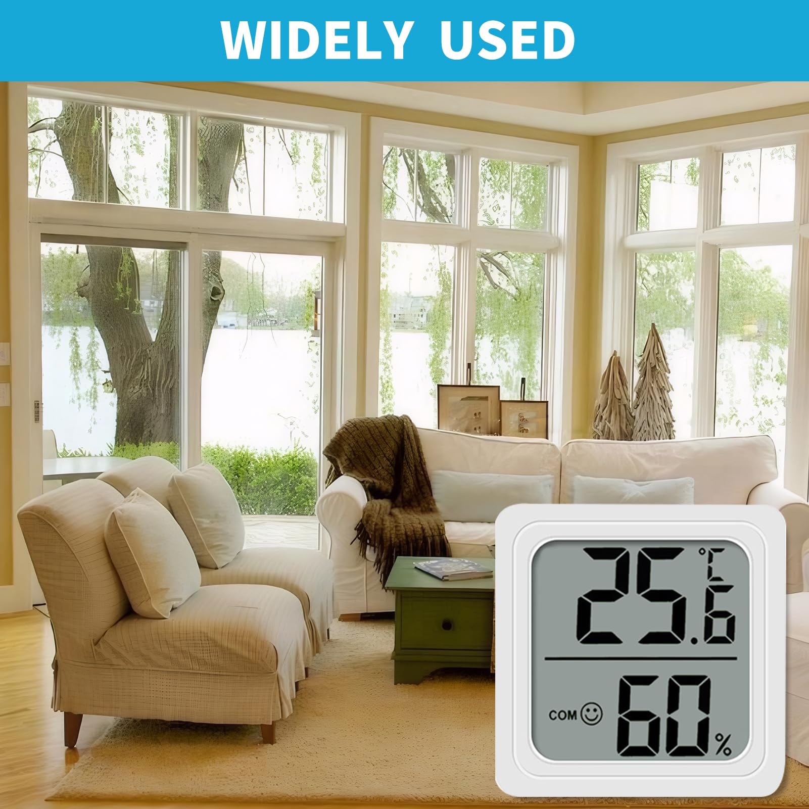 4PCS Room Thermometer, Digital Room Hygrometer Accurate Temperature Humidity Meter Gauge Monitor Indoor Humidity Meter Large LCD Display Celsius for House Greenhouse Baby Office Garden Cellar (White) — view 7