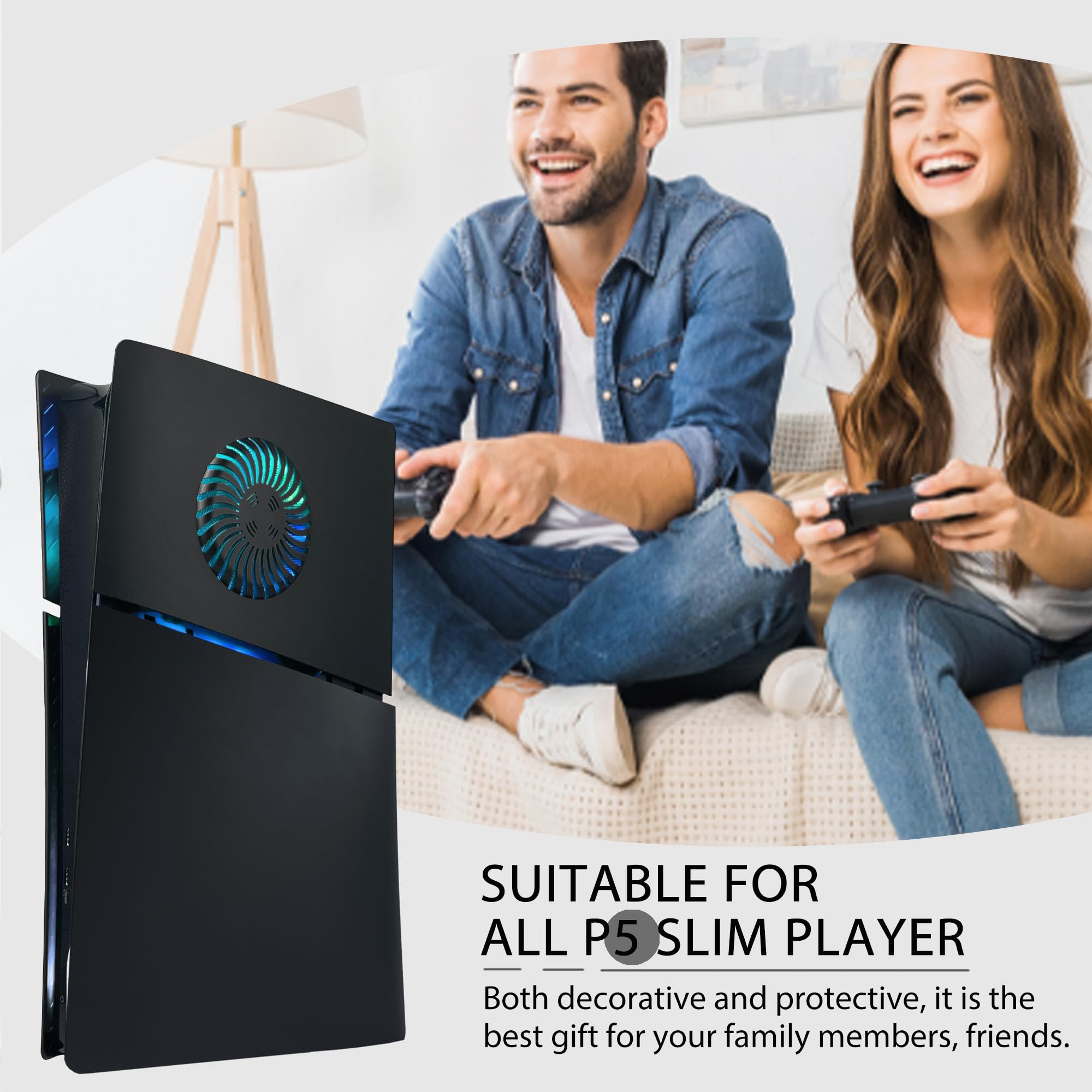 DOBEWINGDELOU 400+ - Juego de placas de cubierta para PS5 Slim Digital Edition con tira de luz RGB y filtro de polvo con rejilla de refrigeración DOBEWINGDELOU 400 + efectos LED