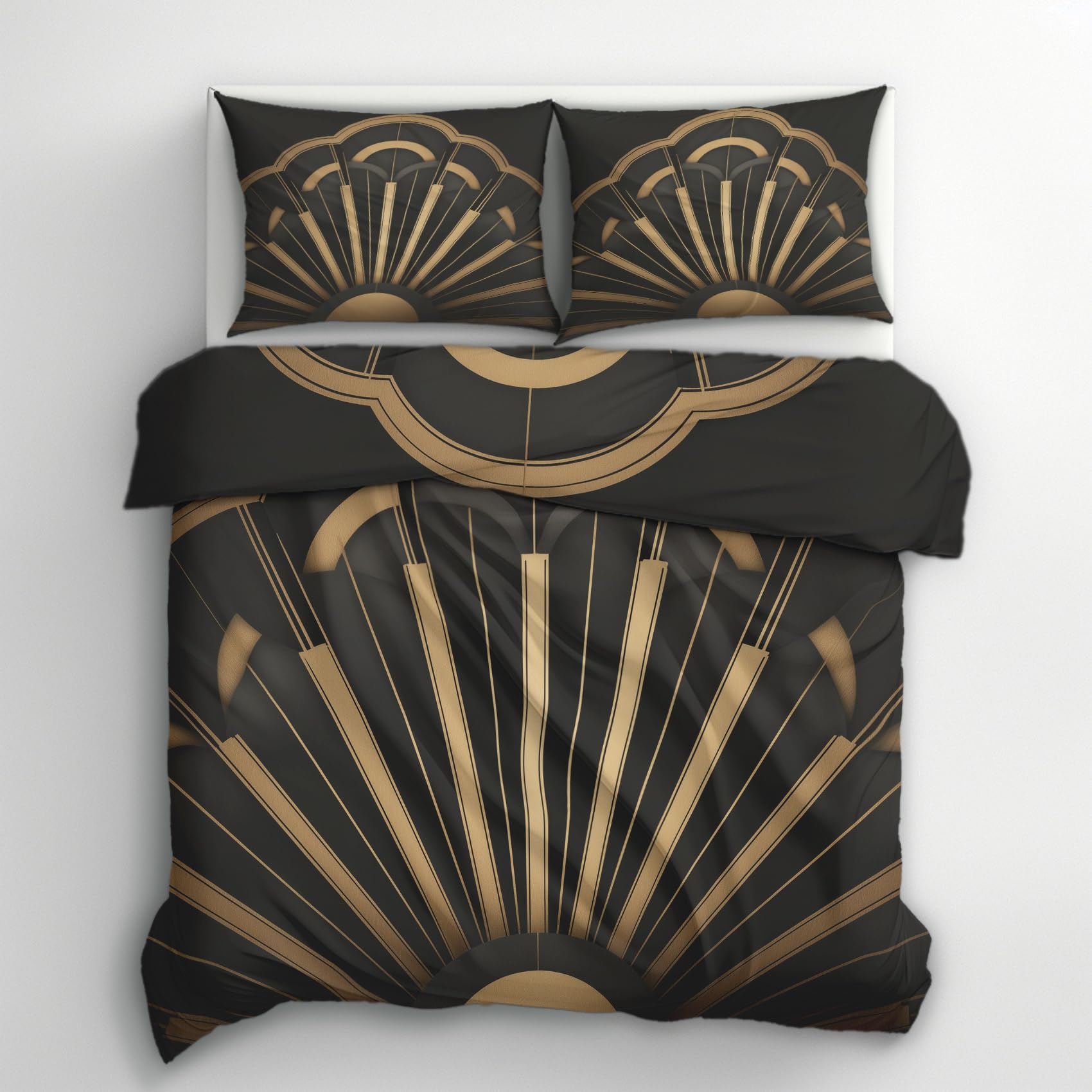 Generisch Modern Bettwäsche 135x200 2er Set Deckenbezug, Geschenk | Gold Geometrisch Muster, Bettbezug Set, Bügelfreie, Reißverschluss, Kissenbezug, Wendebettwäsche Modern Deko