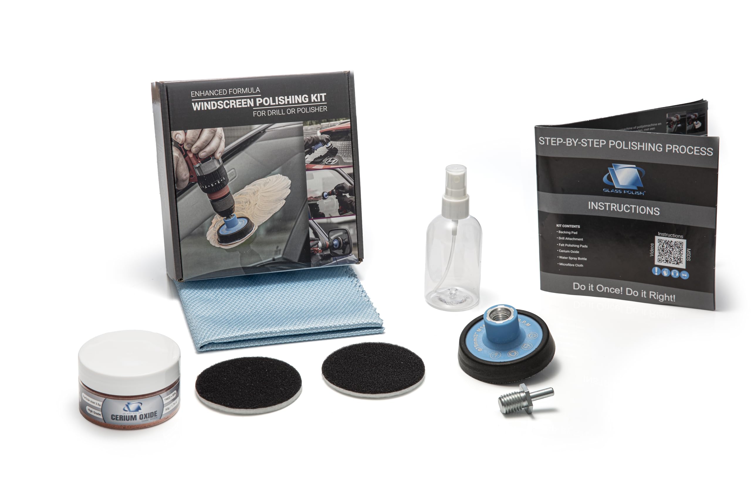 GLASS POLISH Kit fai da te per la lucidatura dei vetri dell'auto, 75 mm, per rimuovere danni alle spazzole del tergicristallo, graffi sottili, nebbiosi e macchie d'acqua, ripristina la trasparenza e