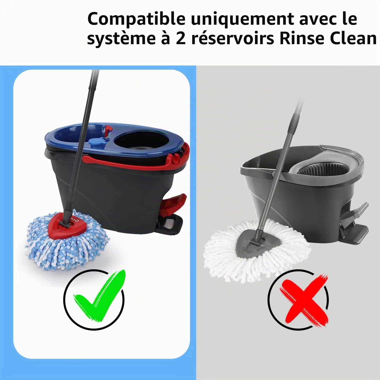 WANGCL Lot de 4 têtes de rechange pour balai à franges O-Cedar EasyWring RinseClean en microfibre pour système à 2 réservoirs (bleu)
