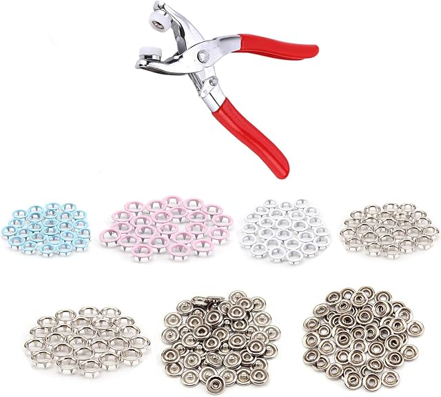 Trimming Shop 100pcs x 9.5mm Snap Poppers Fasteners - Coloured Prong Ring Press Studs for Babygrows, Bibs, Custom Clothing or DIY Projects (4 Colours)