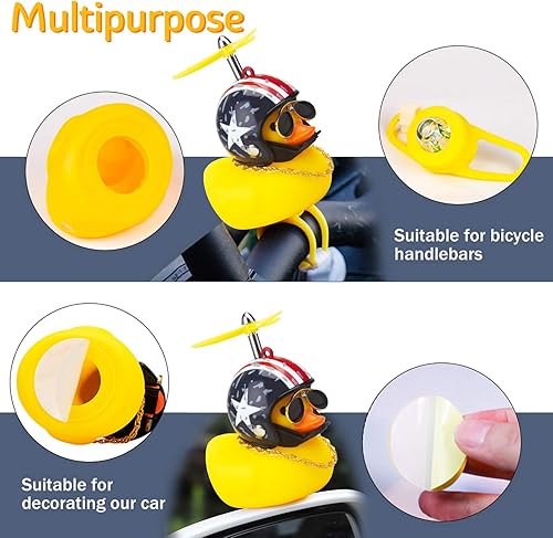 Vista 61 de wonuu Adornos de pato de goma para automóvil, decoración de tablero de instrumentos de pato amarillo, cuernos de bicicleta de pato con casco