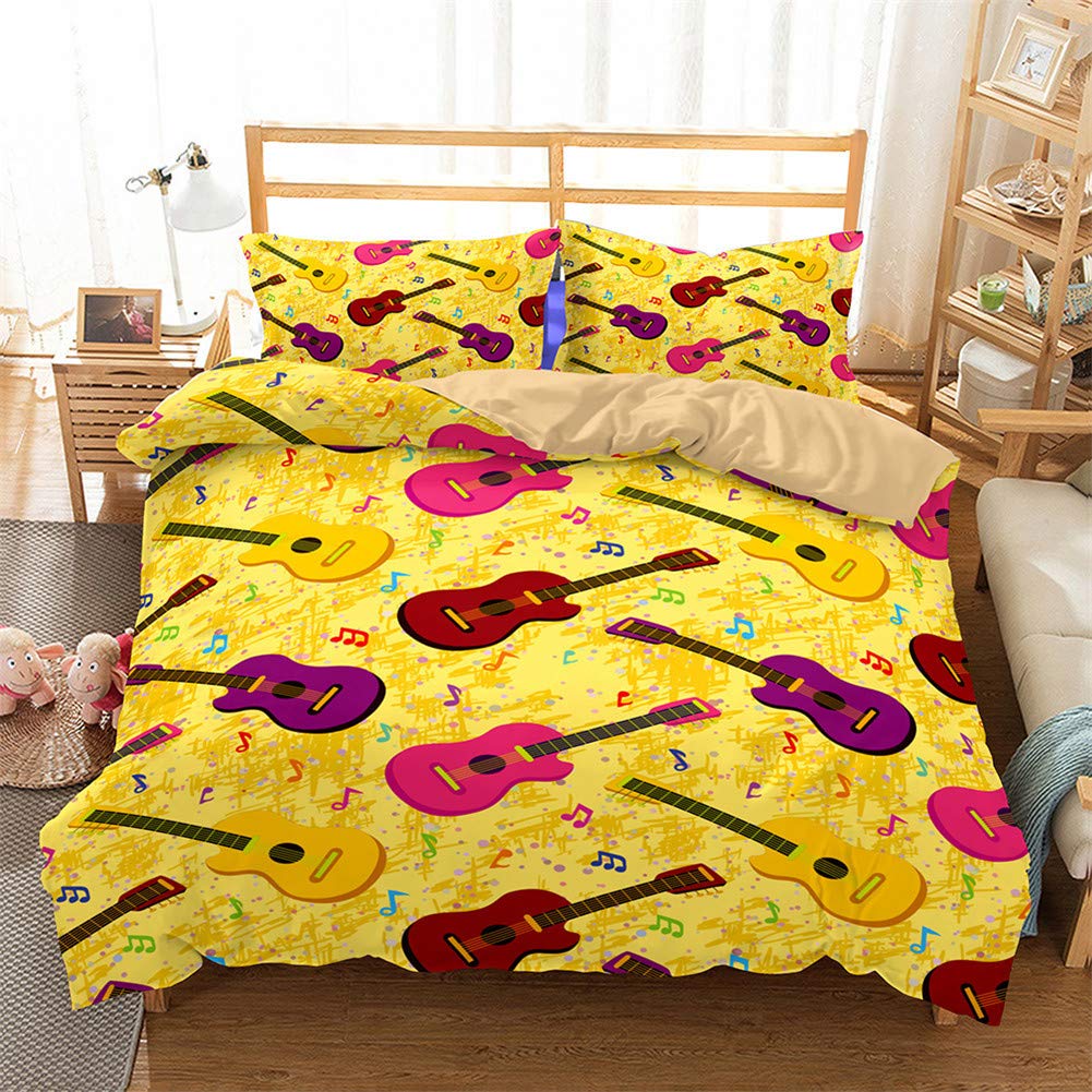 Parure de lit 4 pièces au motif guitare avec finitions soignées pour literie ado