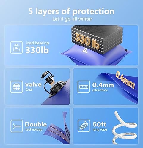 Miniatura 5 de Almohadas de piscina para piscinas sobre el suelo, ecualizador de hielo para invierno, 0.020 in, funda de aire ultra gruesa para invierno, kit de