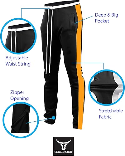 Miniatura 3 de SCREENSHOT - Pantalones de pista S41700 para hombre, ajuste premium, atlético, fitness, estilo de vida, parte inferior clásica
