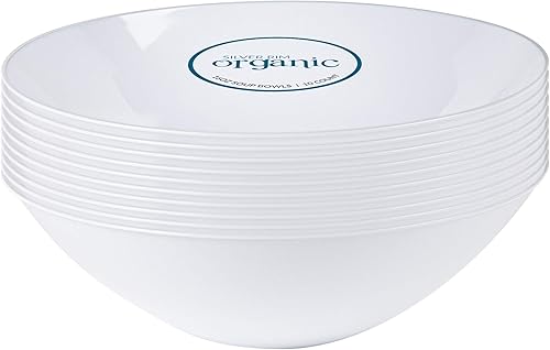Miniatura 2 de 16 onzas, 20 unidades Tazones de sopa de fiesta orgánicos de plástico blanco con borde plateado Premium pesado elegante vajilla desechable platos