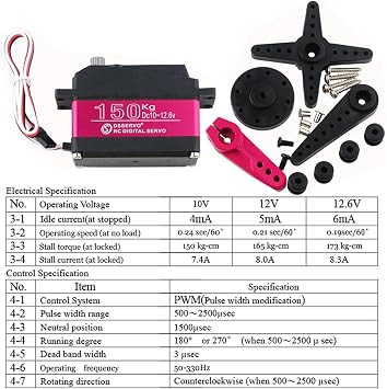 DS51150 150kg Digtal Servo High Torque RC Servo Full Metal Gear Waterproof Servos Motor with 18T Servo arm for 1/5 RC Car 180 (150kg 180)