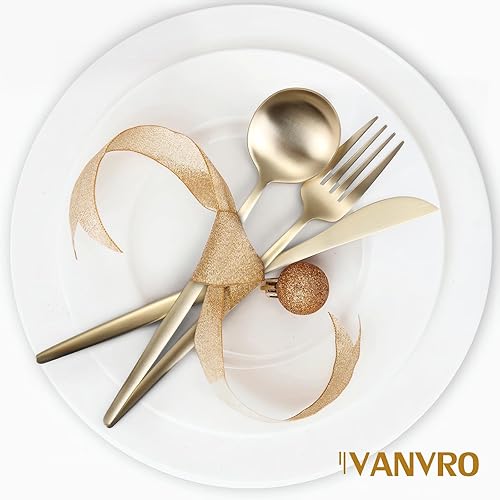 Miniatura 75 de Mirror Silver - Juego de cubiertos multicolor de acero inoxidable de 20 piezas, acabado satinado, servicio para 4, hogar y restaurante, apto