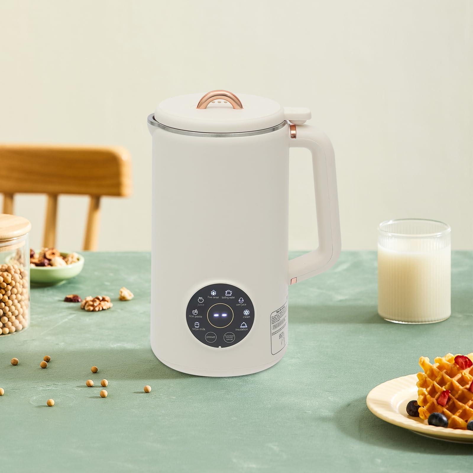 Macchina per il latte vegetale automatica da 1000ml con 10 lame e funzione di riserva per 12 ore, produttore di latte vegetale multifunzionale per latte di soia, mandorla, avena, cereali (C)