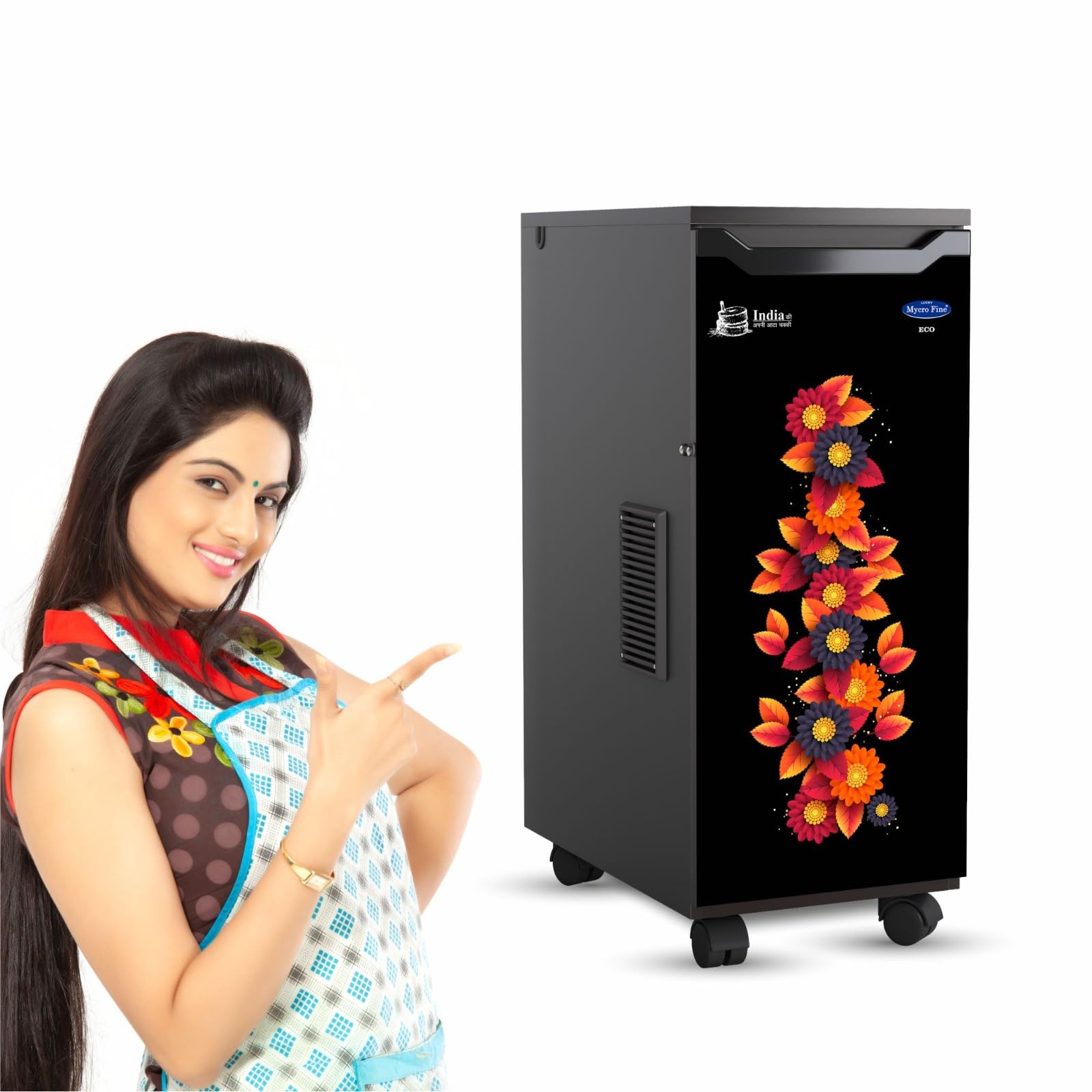 Lucky Mycrofine Eco Orange Flower Atta Chakki, Flour Mill 5KG container Capacity Fully Automatic Domestic Ghar Ghanti for Grinding Masala and Grains, with Standard Accessories (0.75 Units/Hr)-image-20