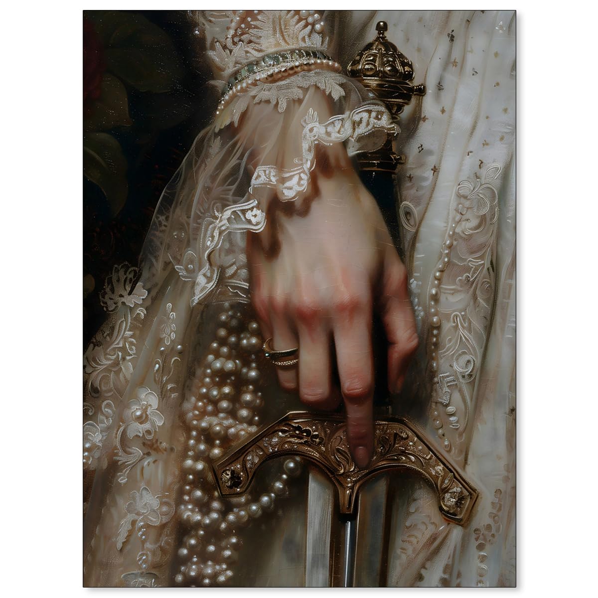 WLZWD Dark Moody Victorian Poster Retro Antique Gothic Wall Art Vintage Lace Hand Holding Sword Painting Canvas Prints for Home Bedroom Wall Decor