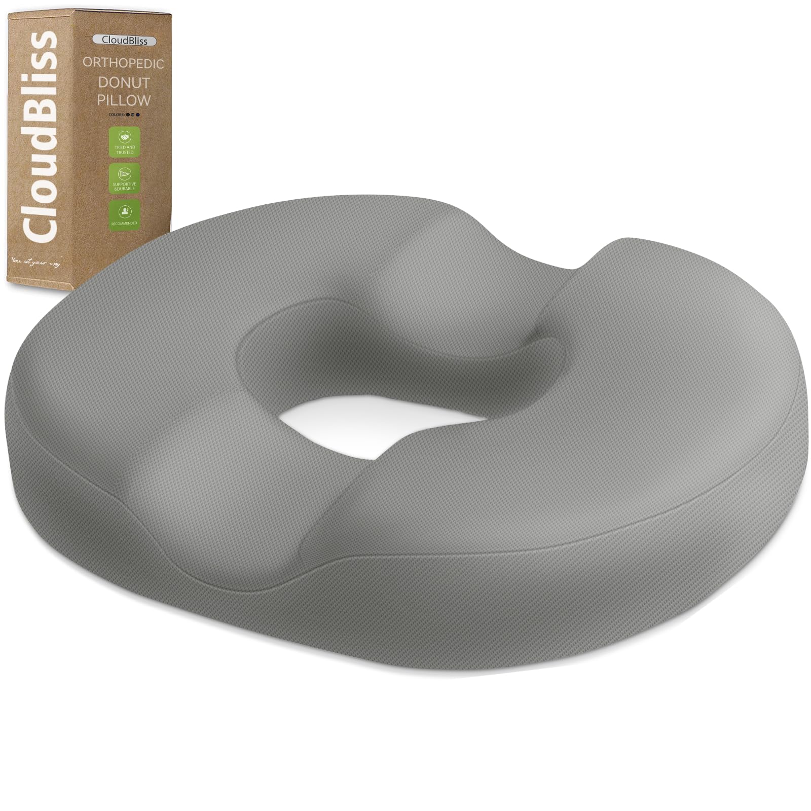 CloudBliss Donut Pillow Stadium Seat Cushion for Tailbone Pain Relief and Hemorrhoids, Memory Foam Seat Chair Cushion, Portable Seat Cushions for Bleachers, Car, Home &amp; Office