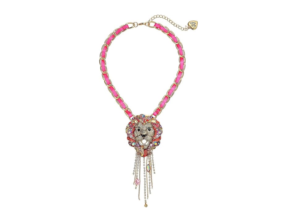 

Betsey Johnson Lion Fringe Pendant Necklace (Pink) Necklace