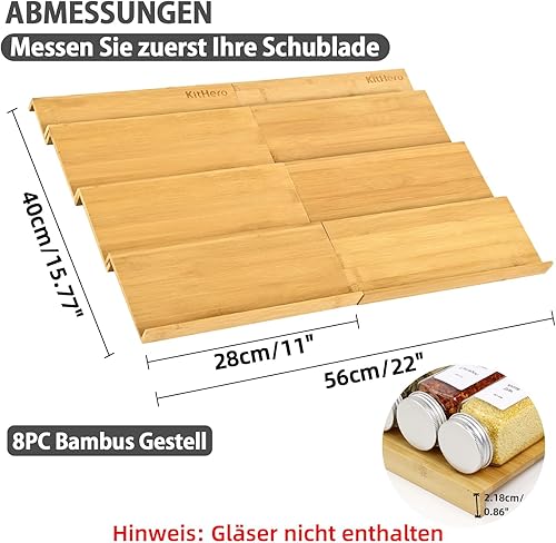 Miniatura 3 de Organizador de Cajón de Especias, 4 Niveles - 8 Piezas Bandeja Inserto de Estante de Especias de Bambú para Cajón de Gabinete Encimera, Organización