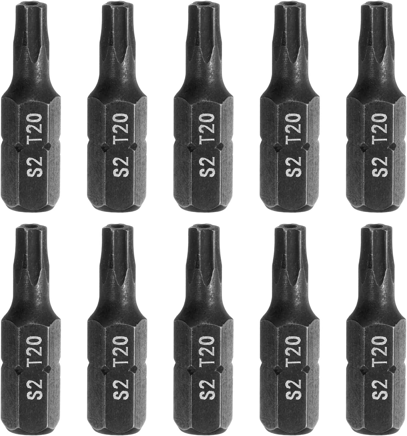 HARFINGTON 10pcs T20 Torx Screwdriver Bit 1/4" Hex Shank 25mm/1" Length S2 Steel Star 6 Point Head Hex Security Screw Driver Bits with Hole for Impact Electric Screw Driver Power Tools, Black