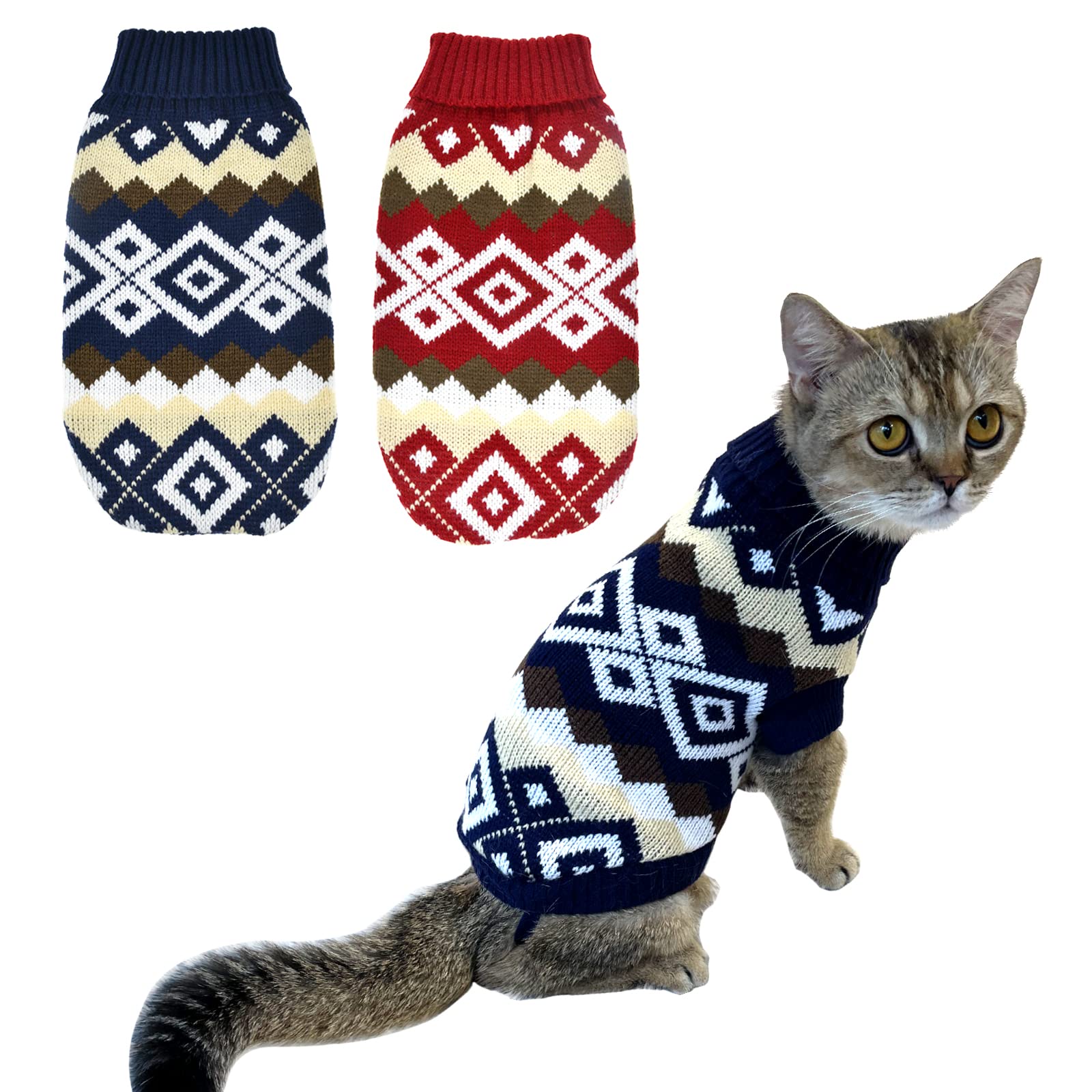Chandail de Noël pour chien et chat lot de 2 vêtements à carreaux bleu marine taille M